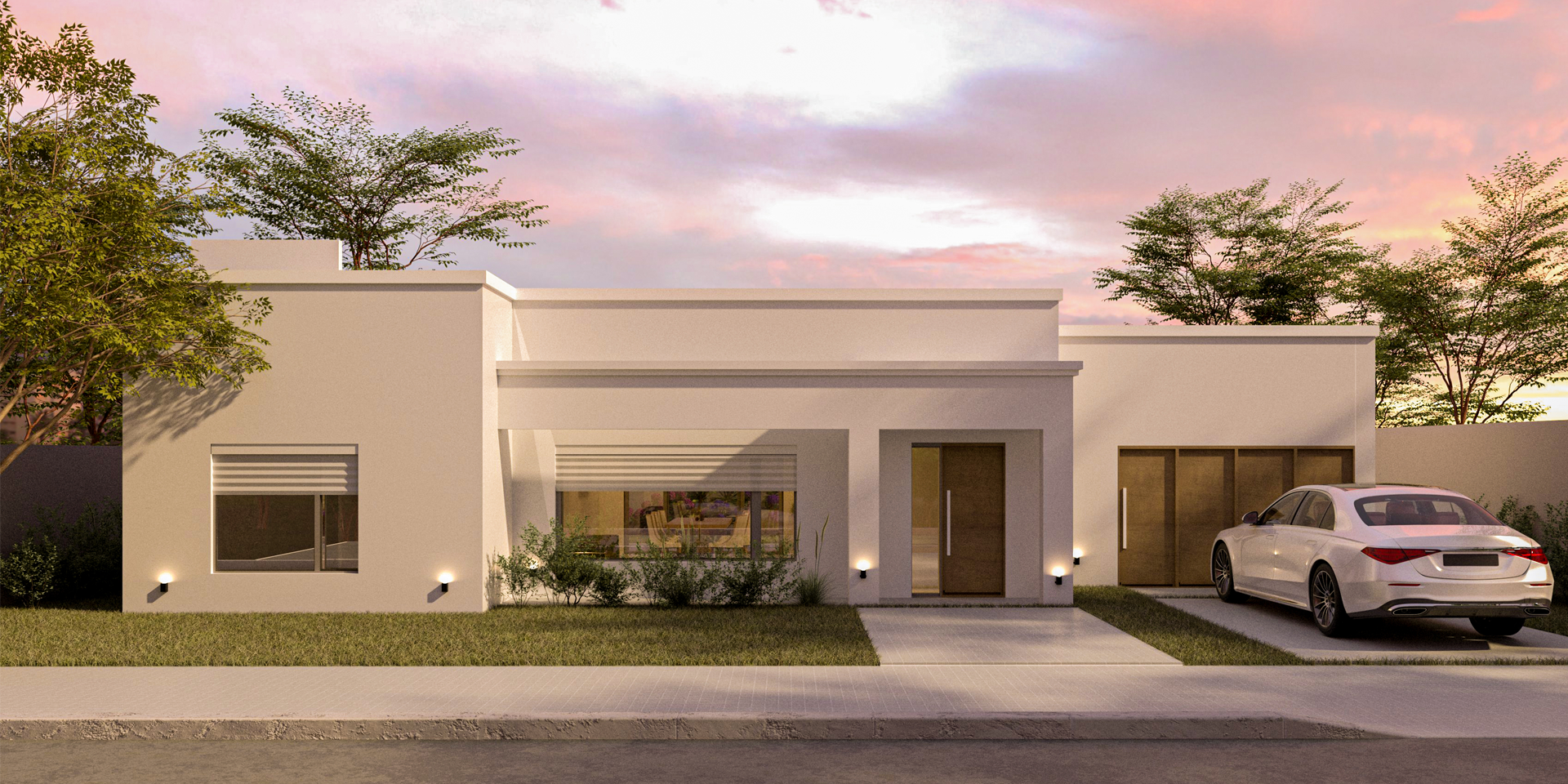 Fachada de vivienda moderna con diseño minimalista y líneas contemporáneas