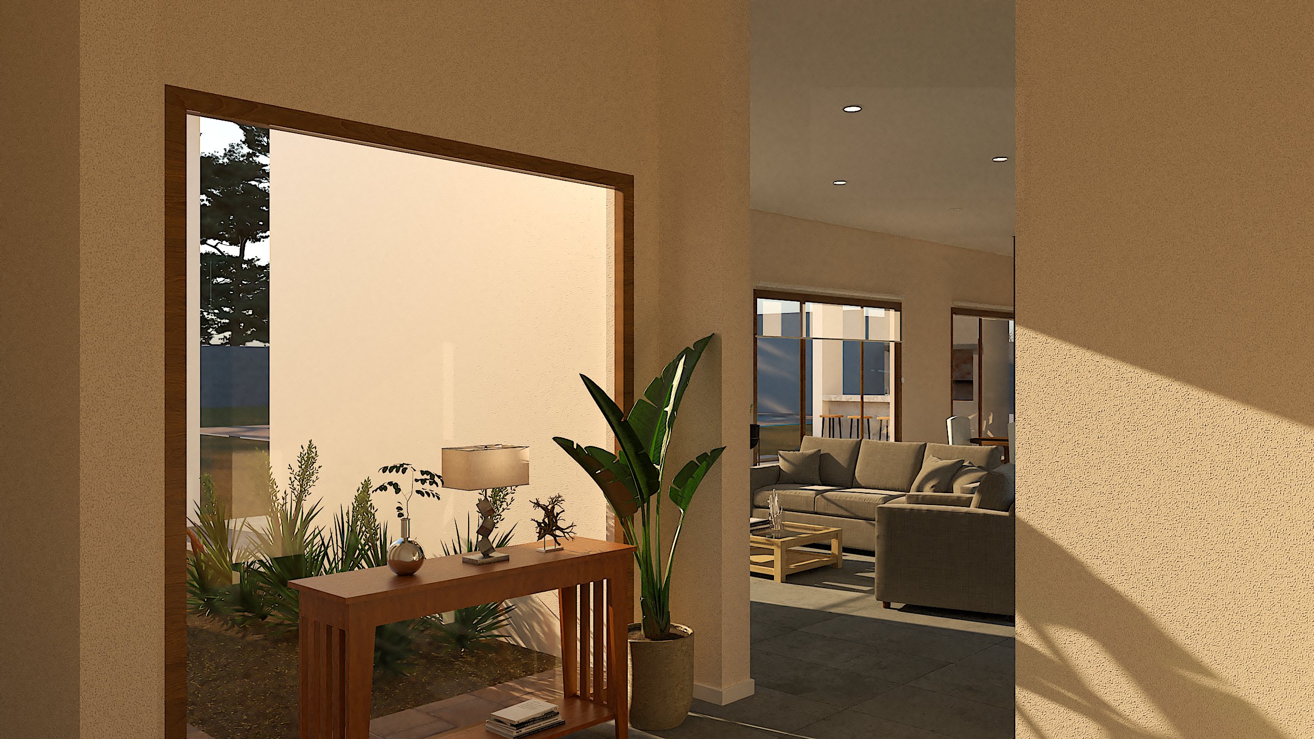 Diseño de fachada moderna con volúmenes geométricos definidos