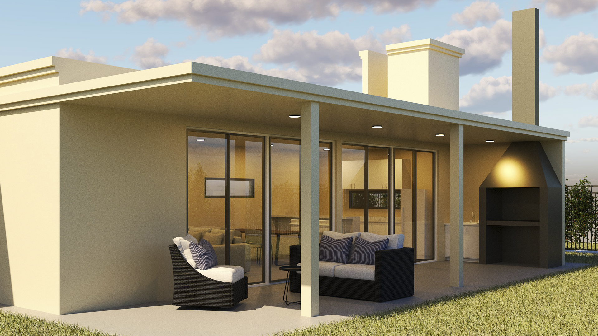 Vivienda unifamiliar en esquina con diseño contemporáneo y patio integrado