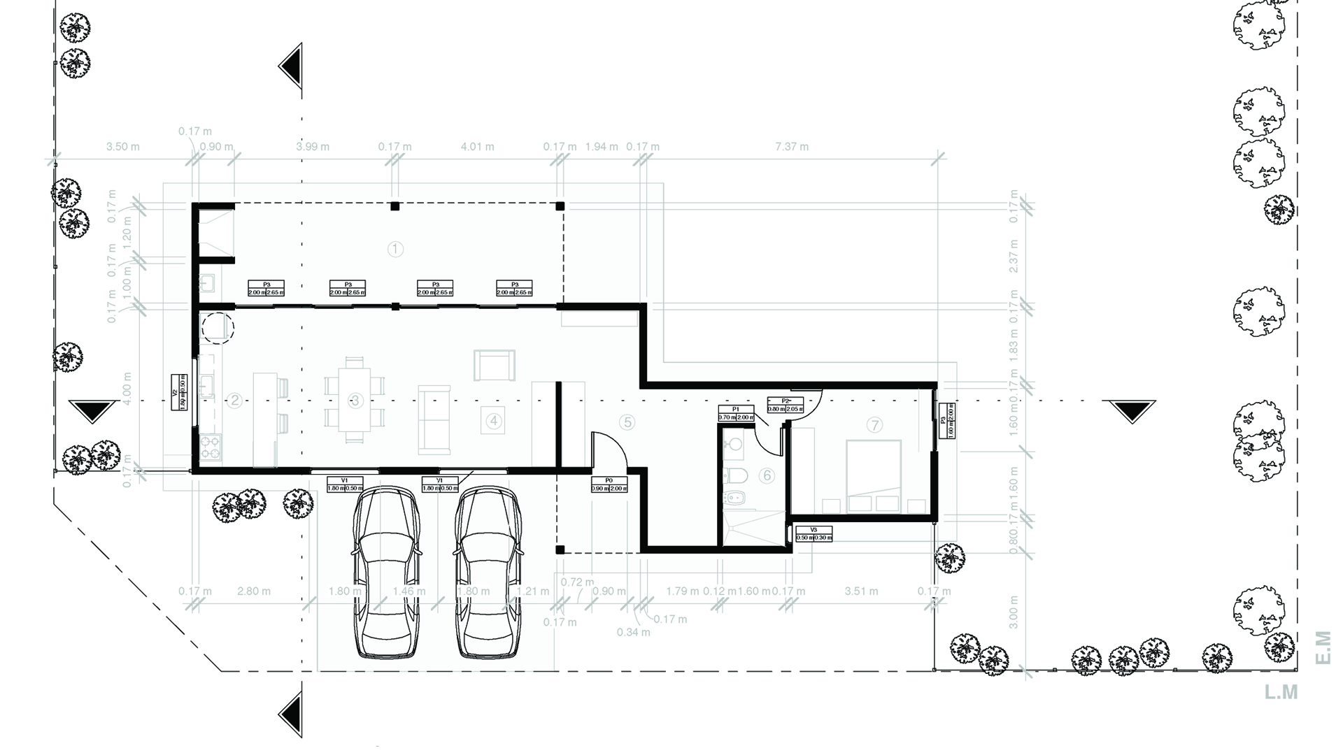 Vivienda unifamiliar en esquina con diseño contemporáneo y patio integrado